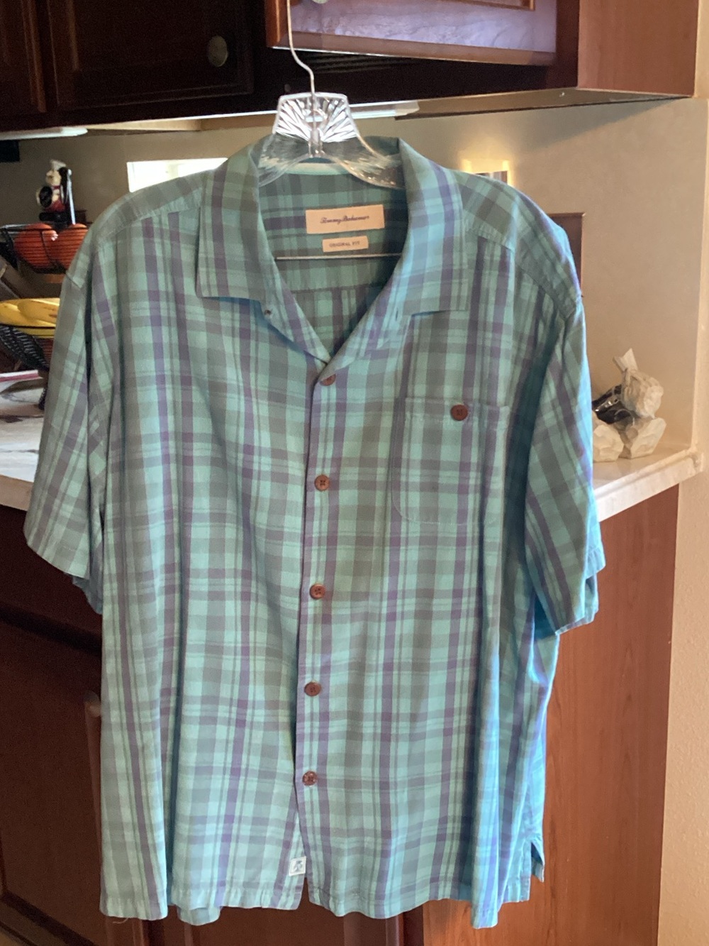 Tommy Bahama Aqua and Blue Plaid Short-Sleeve Button Shirt